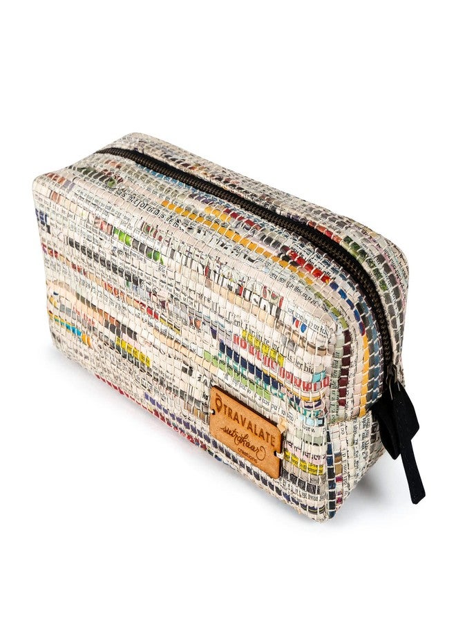 TRAVALATE Handwooven Newspaper Utility Pouch For Men And Women's- Eco Friendly Toiletry Kit|Cosmetic Pouch|Pencil Case, 10Cm, Multicolor - Image 1